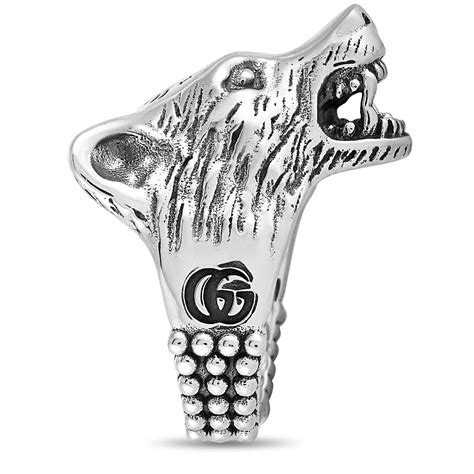 gucci anger forest ring|Gucci Black Anger Forest Wolf Head Ring In Enamel for men.